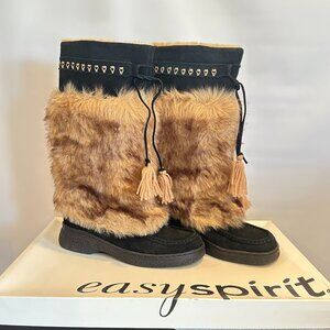 Easy Spirit Husky Tall fur leather Winter sherpa Boots shoes Black Brown size 8M